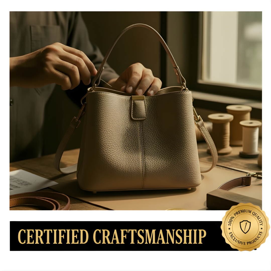 Irene – Genuine Leather Bucket Bag with Classic Gold Trim