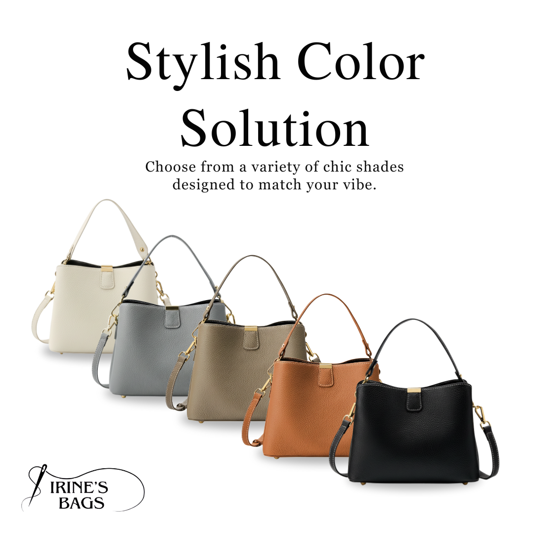 Irene – Genuine Leather Bucket Bag with Classic Gold Trim