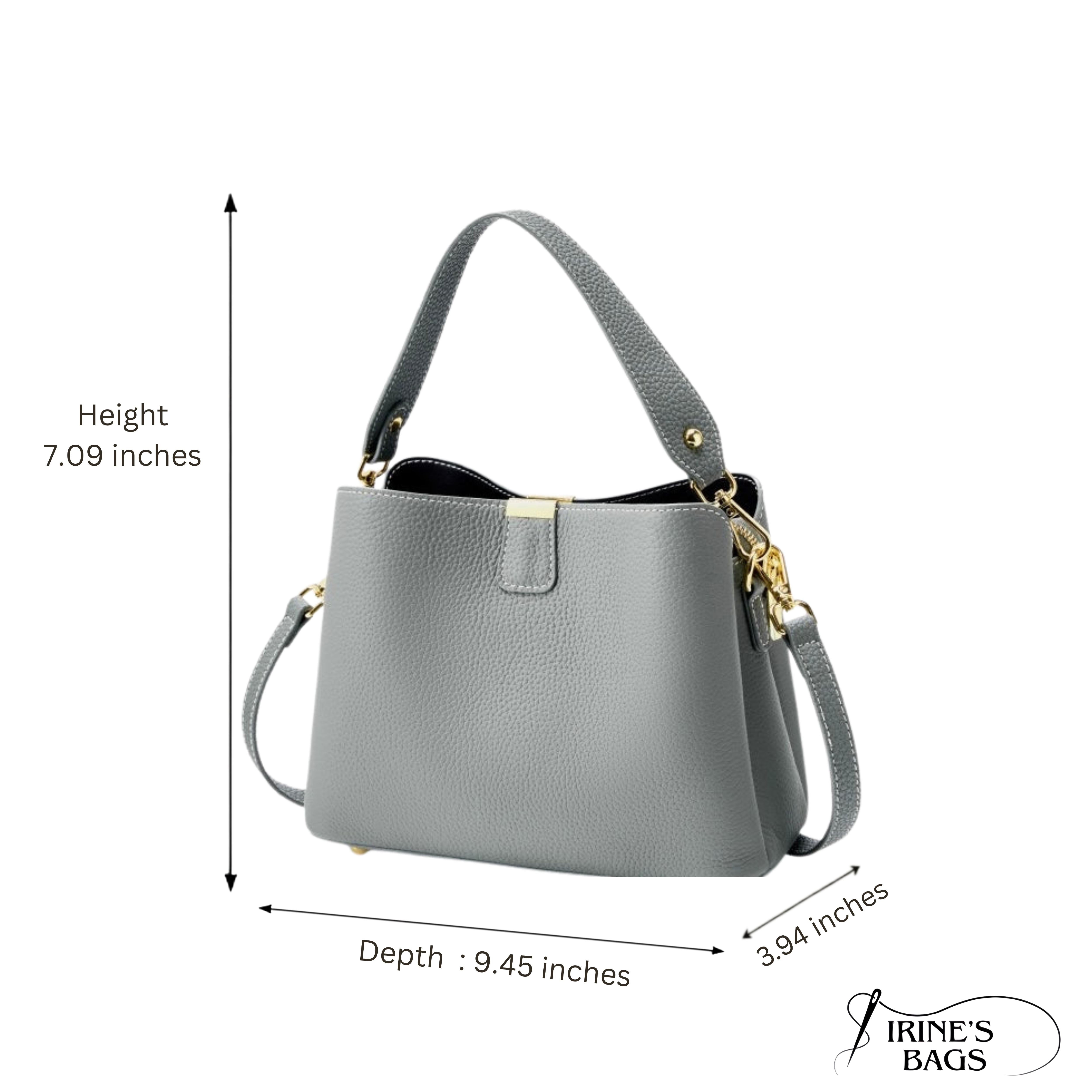 Irene – Classic Gold-Trim Genuine Leather Bucket Bag