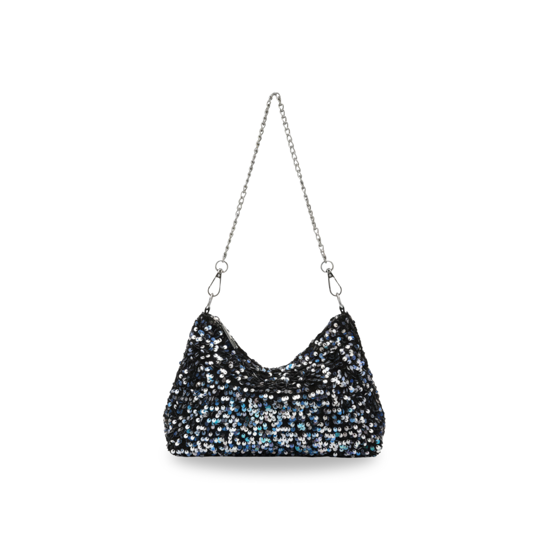 Irene – Straw Crescent Shoulder Bag with Metal Chain