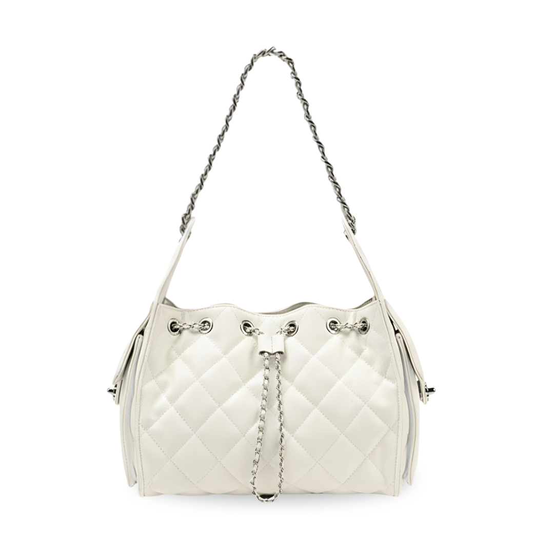 Irene – Leather Bucket Shoulder Bag with Classic Caviar Pattern