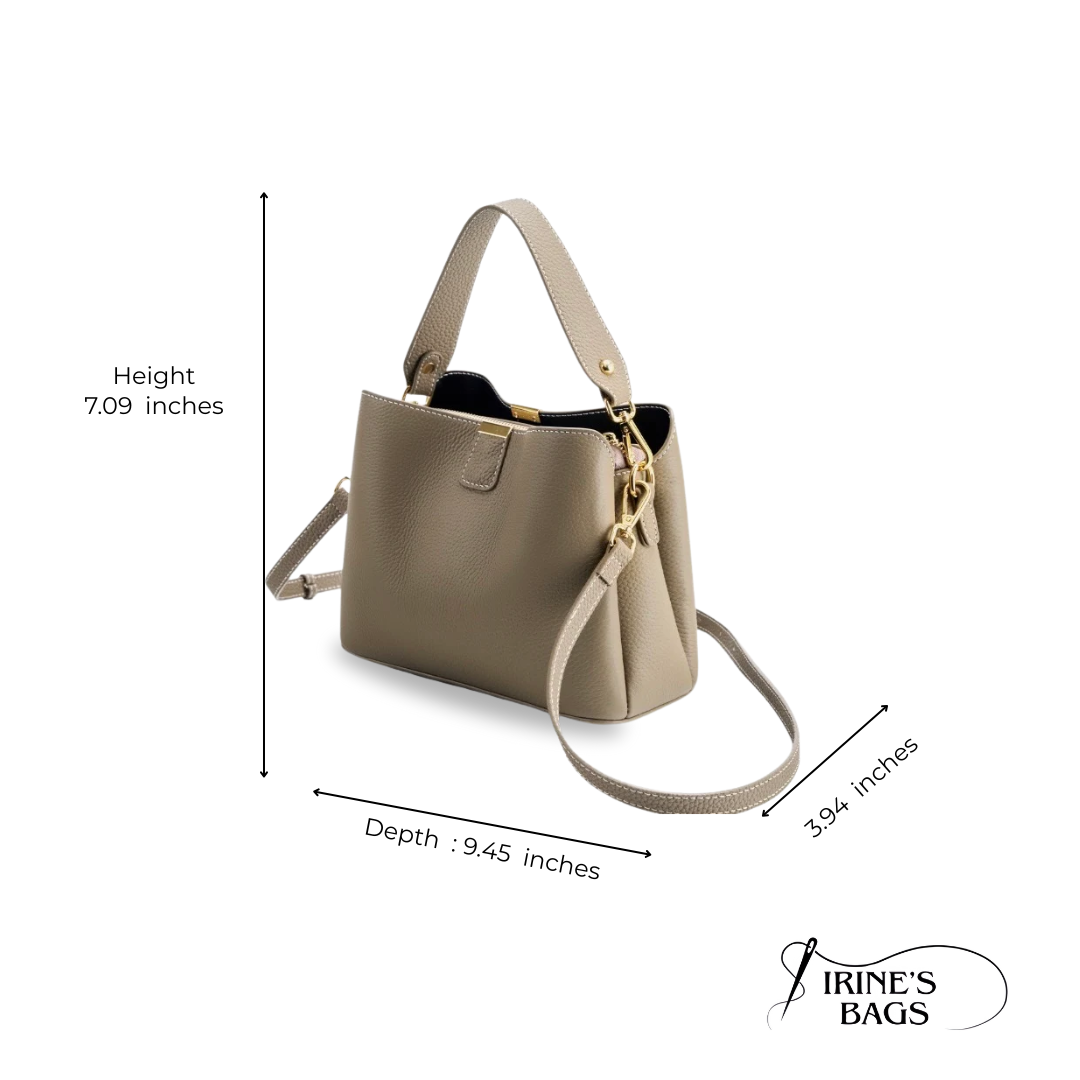 Irene – Genuine Leather Bucket Bag with Classic Gold Trim