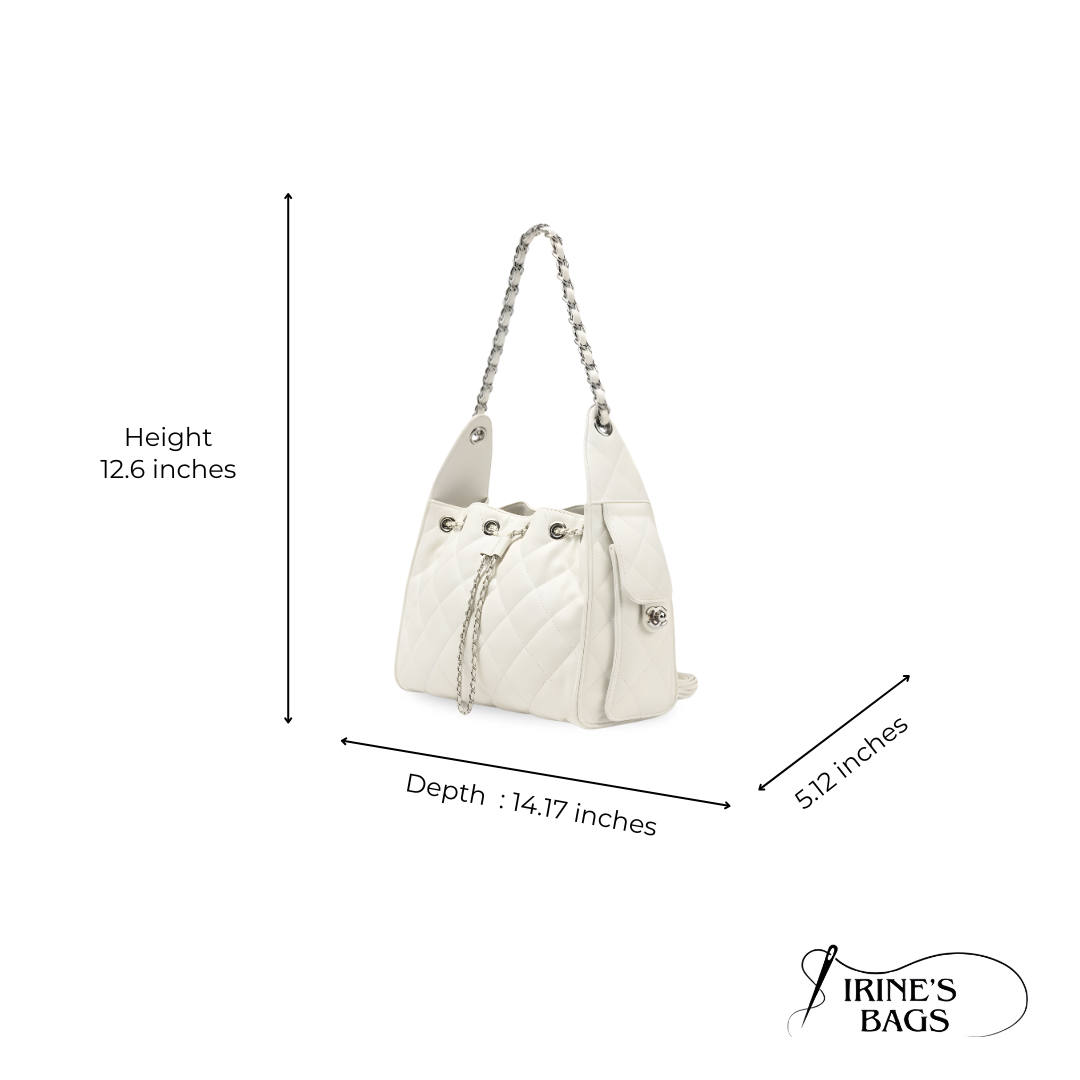 Irene – Leather Bucket Shoulder Bag with Classic Caviar Pattern