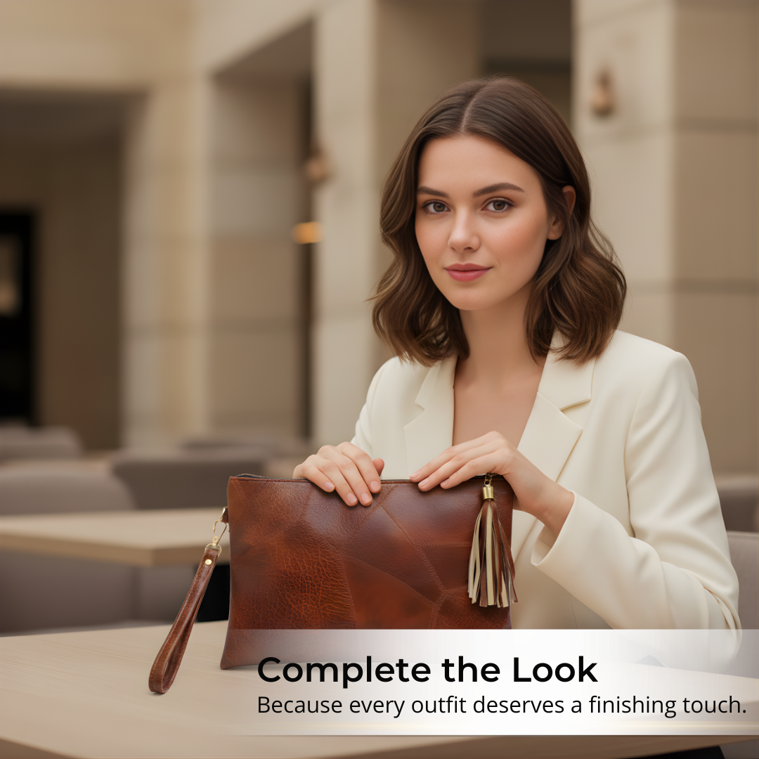 Irene – Retro Chic Embossed Leather Wristlet Bag