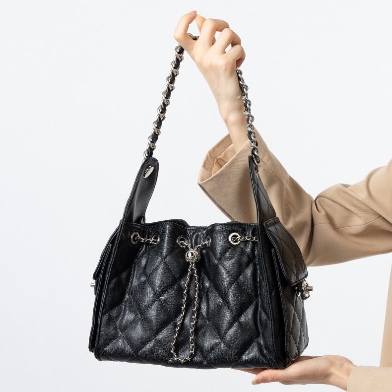 Irene – Genuine Leather Caviar Pattern Shoulder & Crossbody Bag