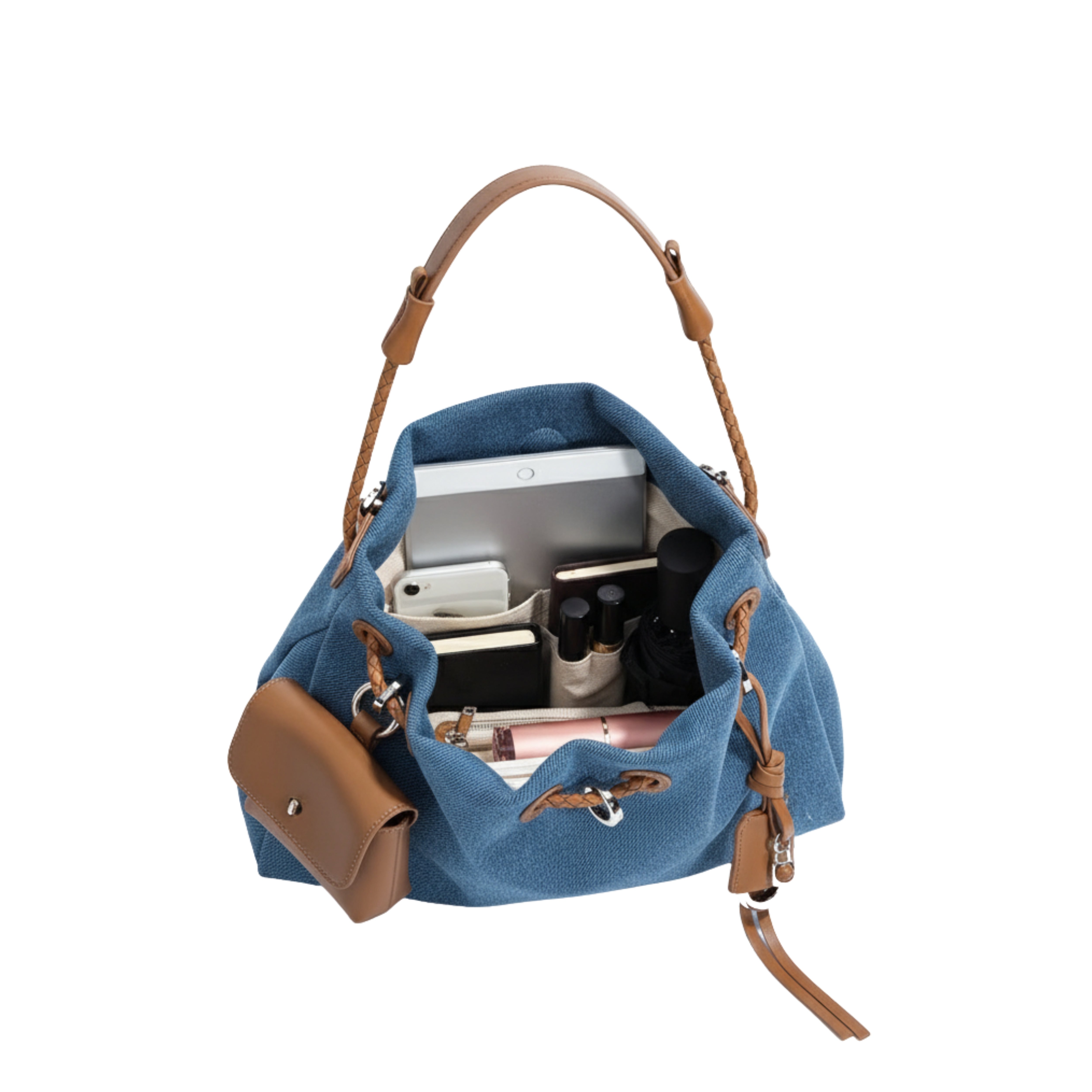Irene– Unique Denim & Leather Hobo Bag