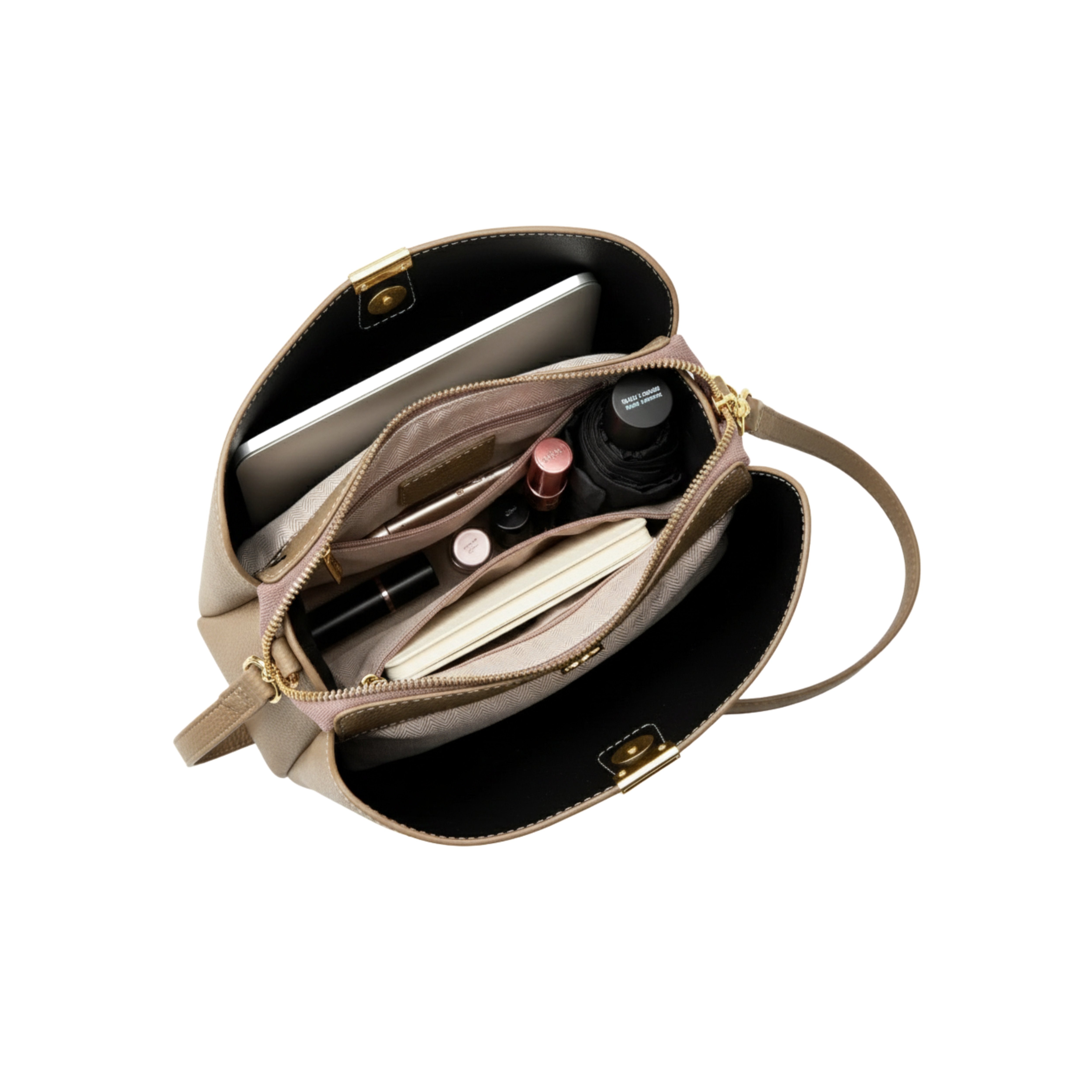 Irene – Genuine Leather Bucket Bag with Classic Gold Trim