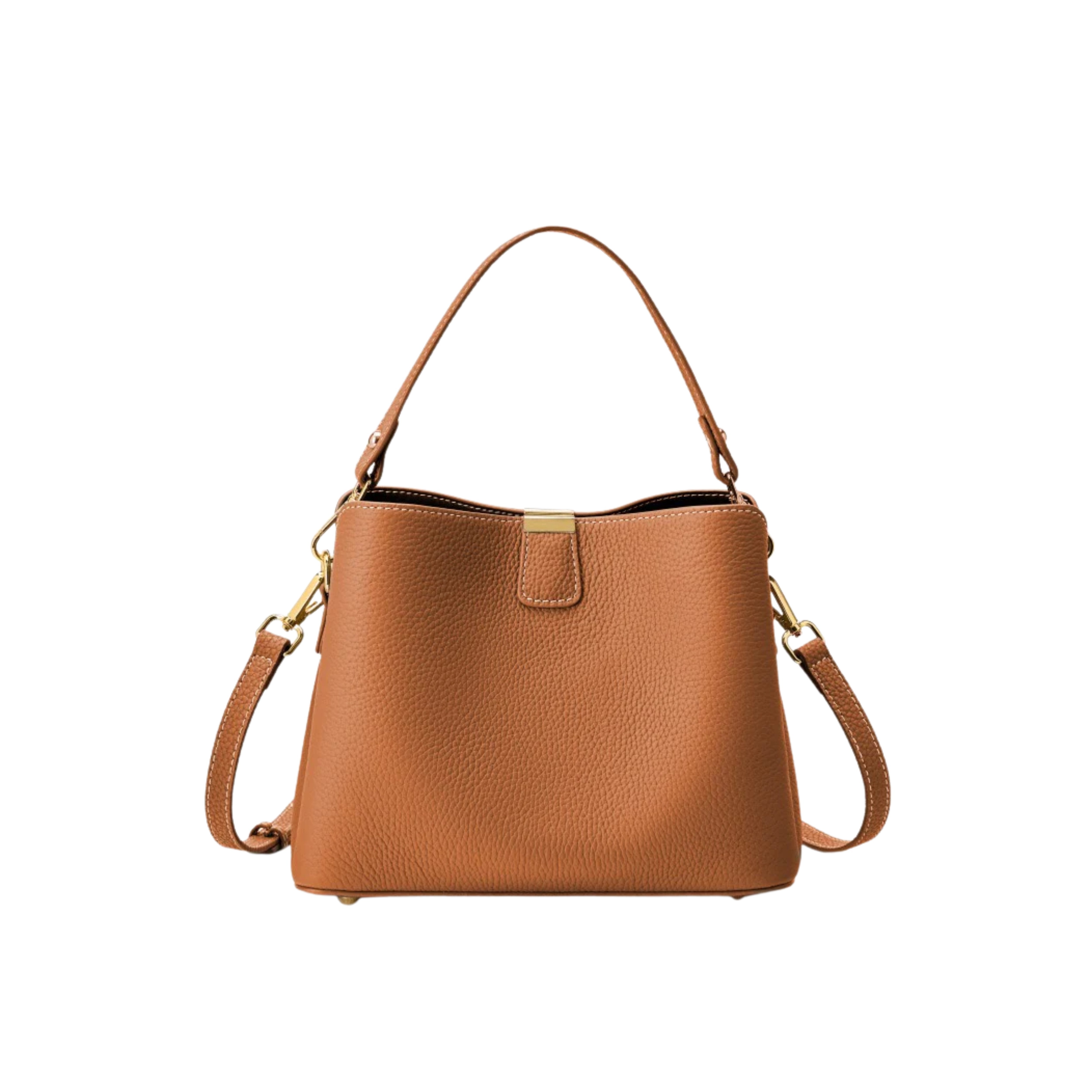 Irene – Classic Gold-Trim Genuine Leather Bucket Bag