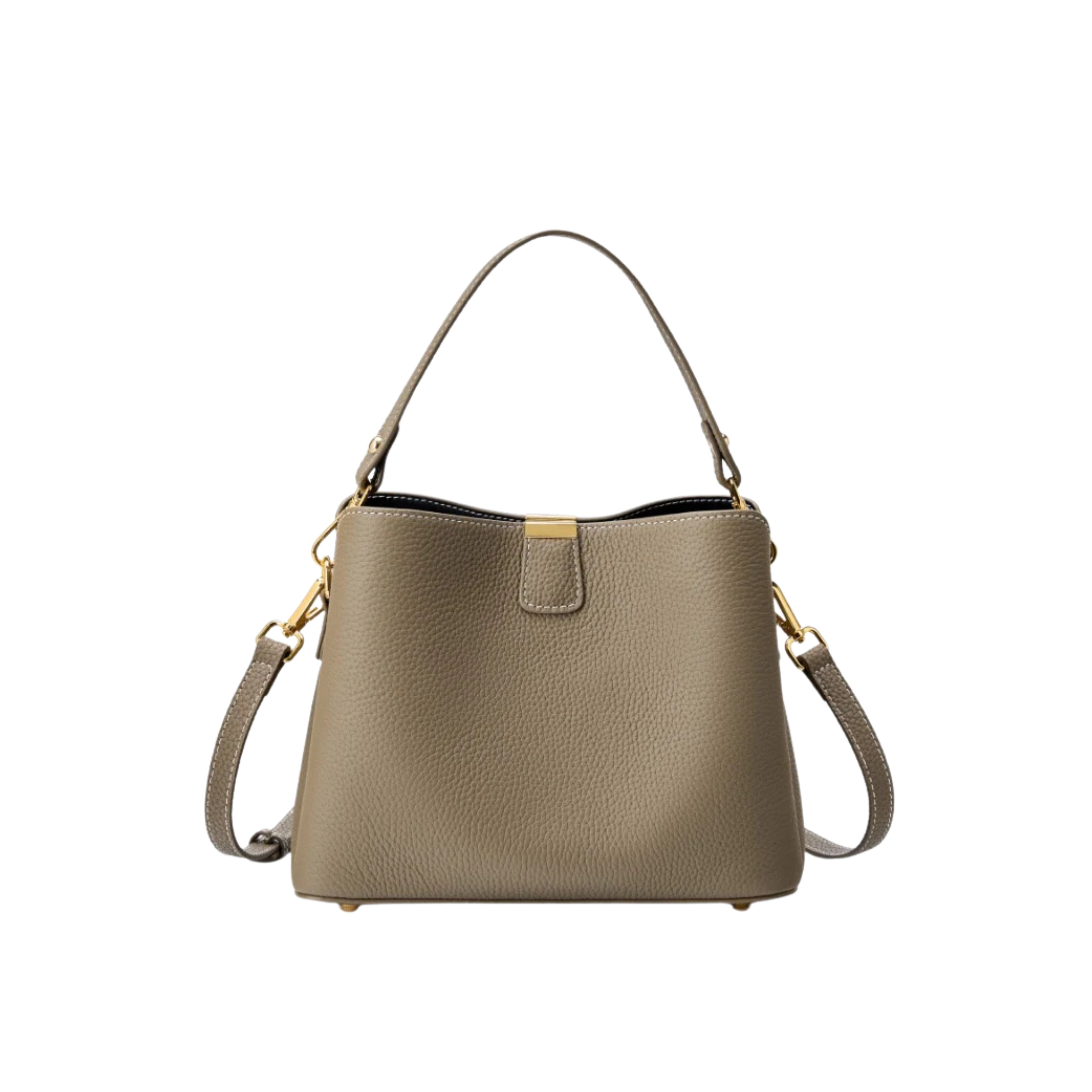 Irene – Classic Gold-Trim Genuine Leather Bucket Bag