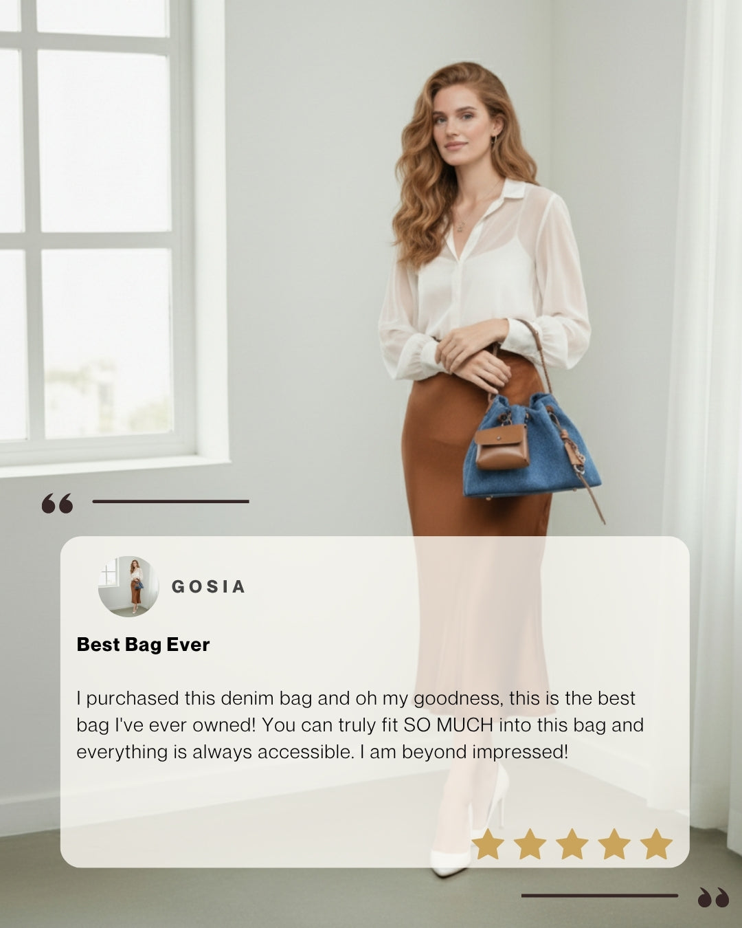 Irene– Unique Denim & Leather Hobo Bag
