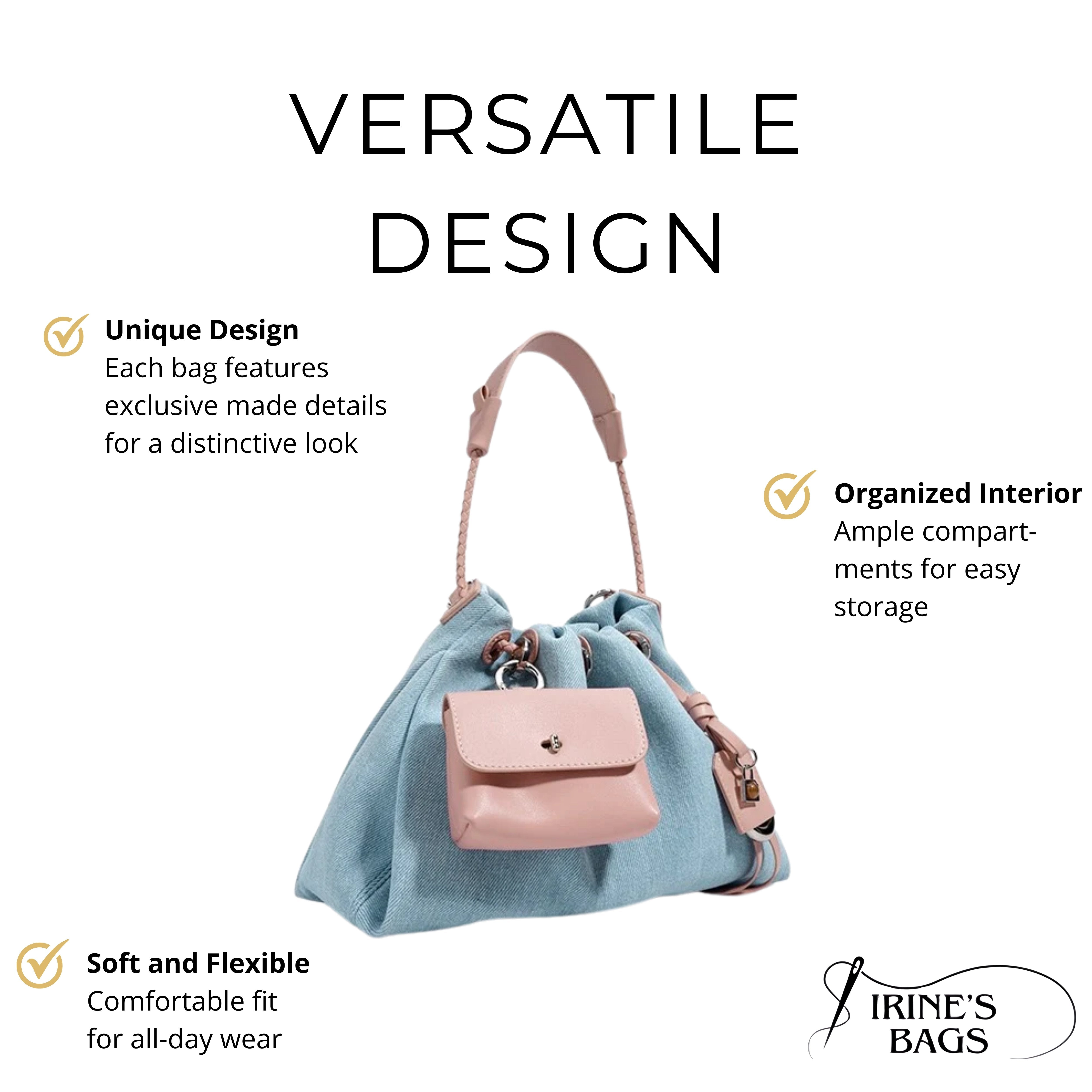 Irene– Unique Denim & Leather Hobo Bag