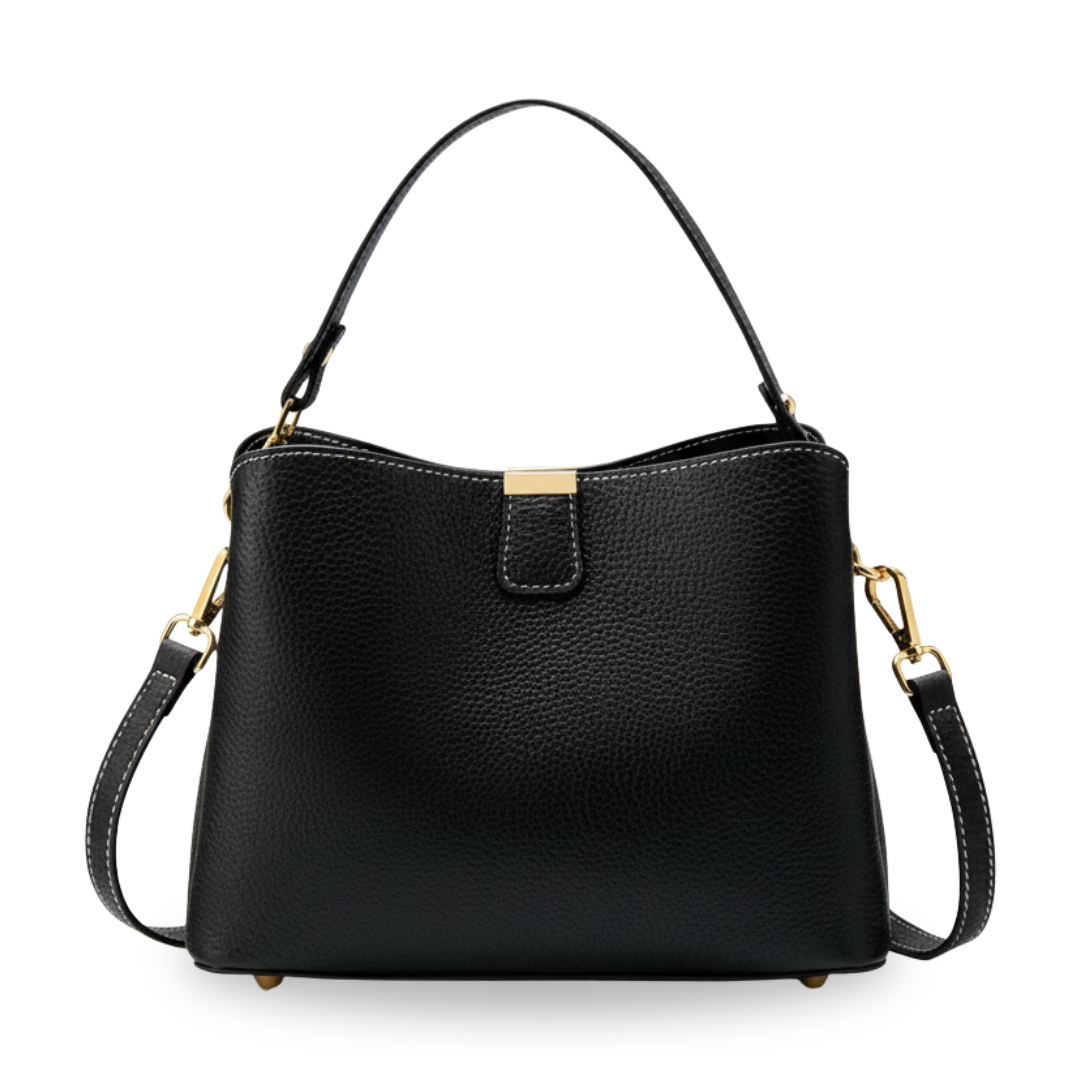 Irene – Genuine Leather Bucket Bag with Classic Gold Trim