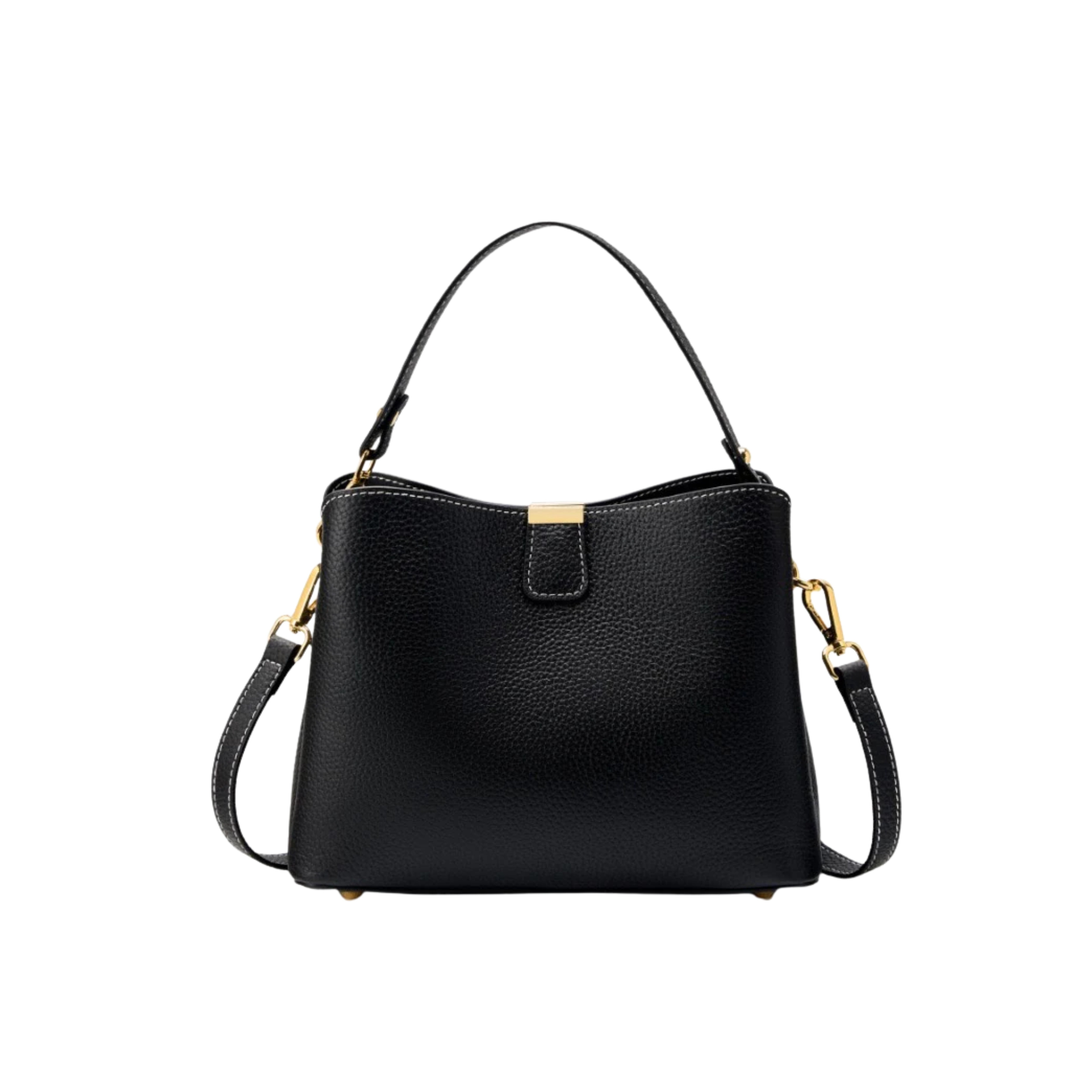 Irene – Classic Gold-Trim Genuine Leather Bucket Bag