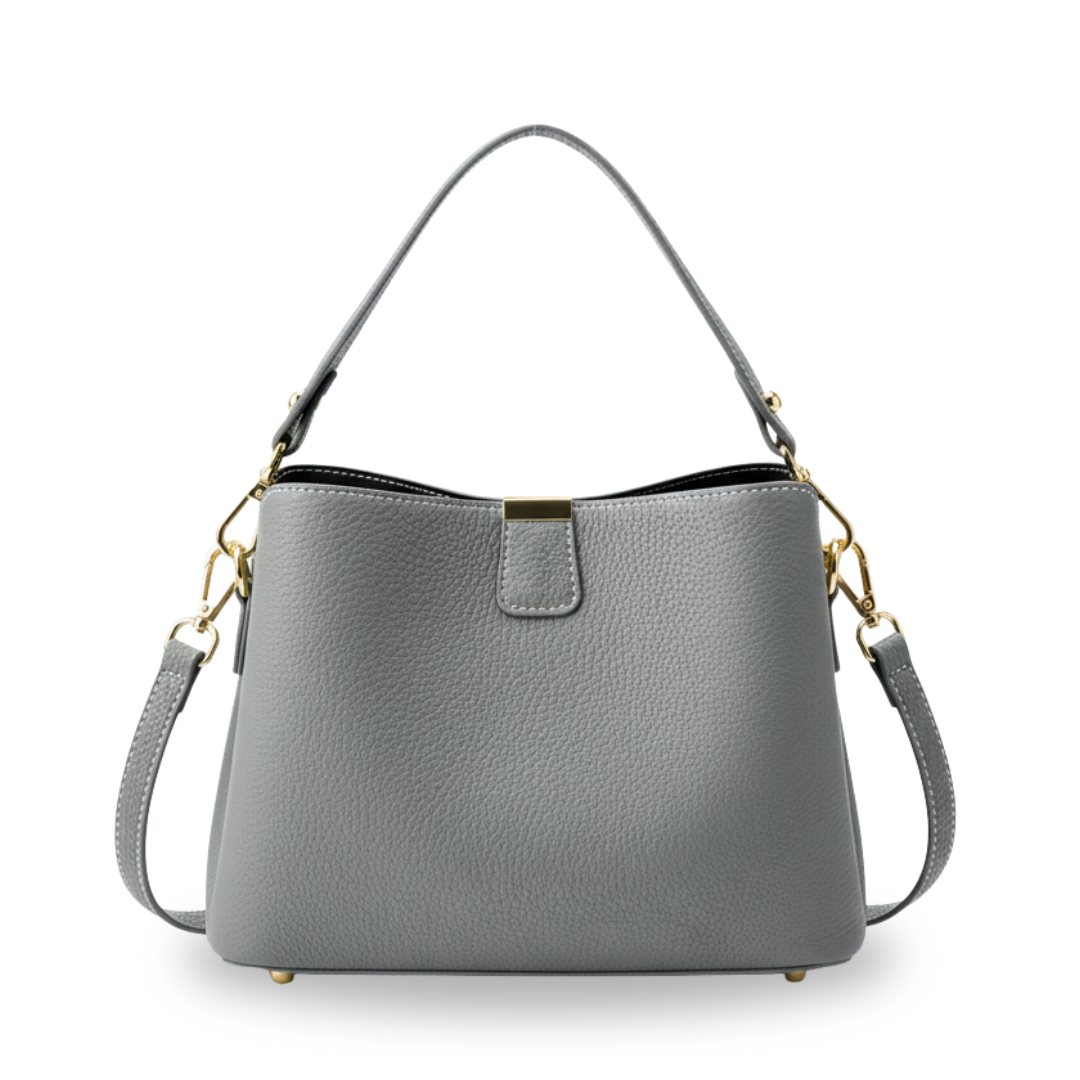 Irene – Genuine Leather Bucket Bag with Classic Gold Trim