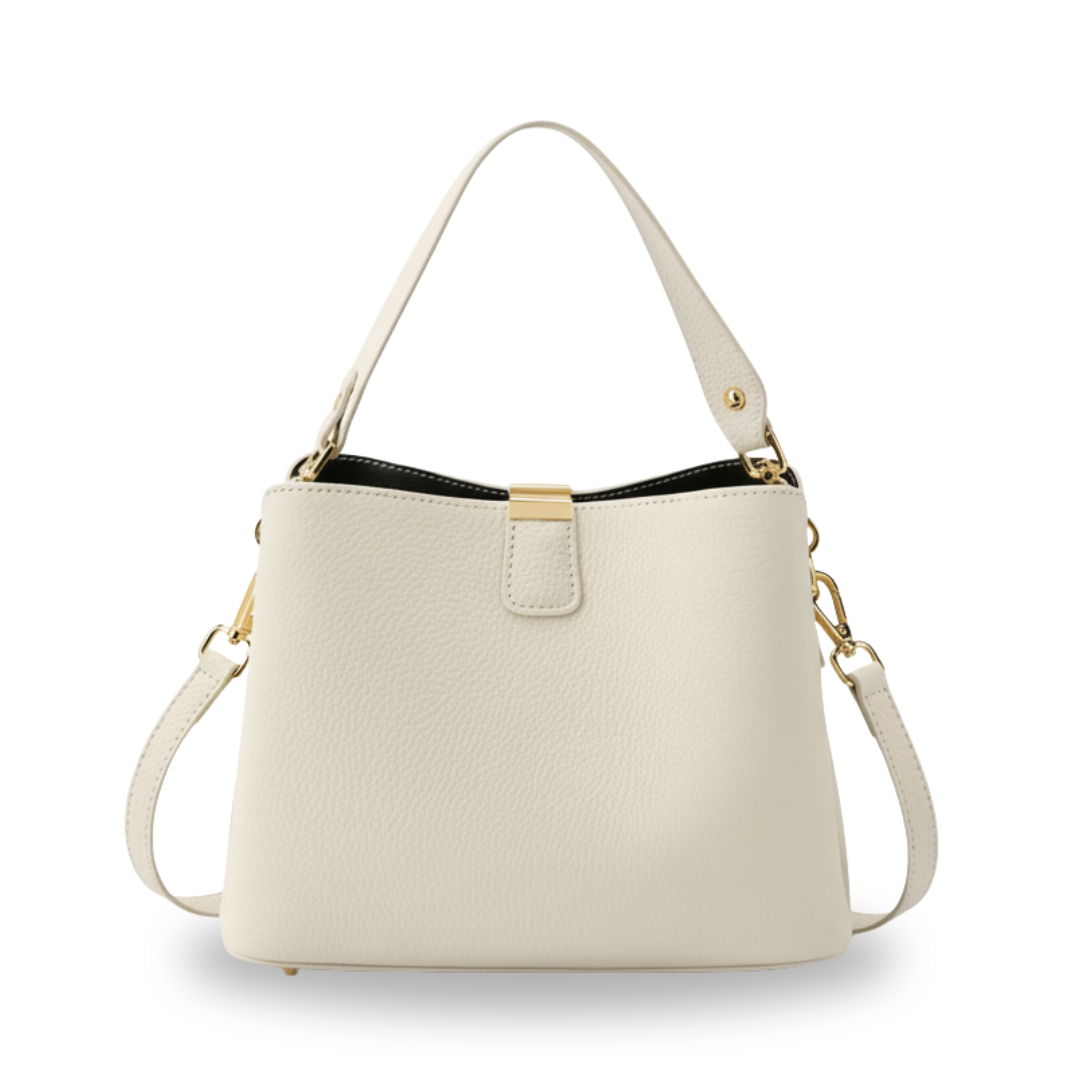 Irene – Genuine Leather Bucket Bag with Classic Gold Trim