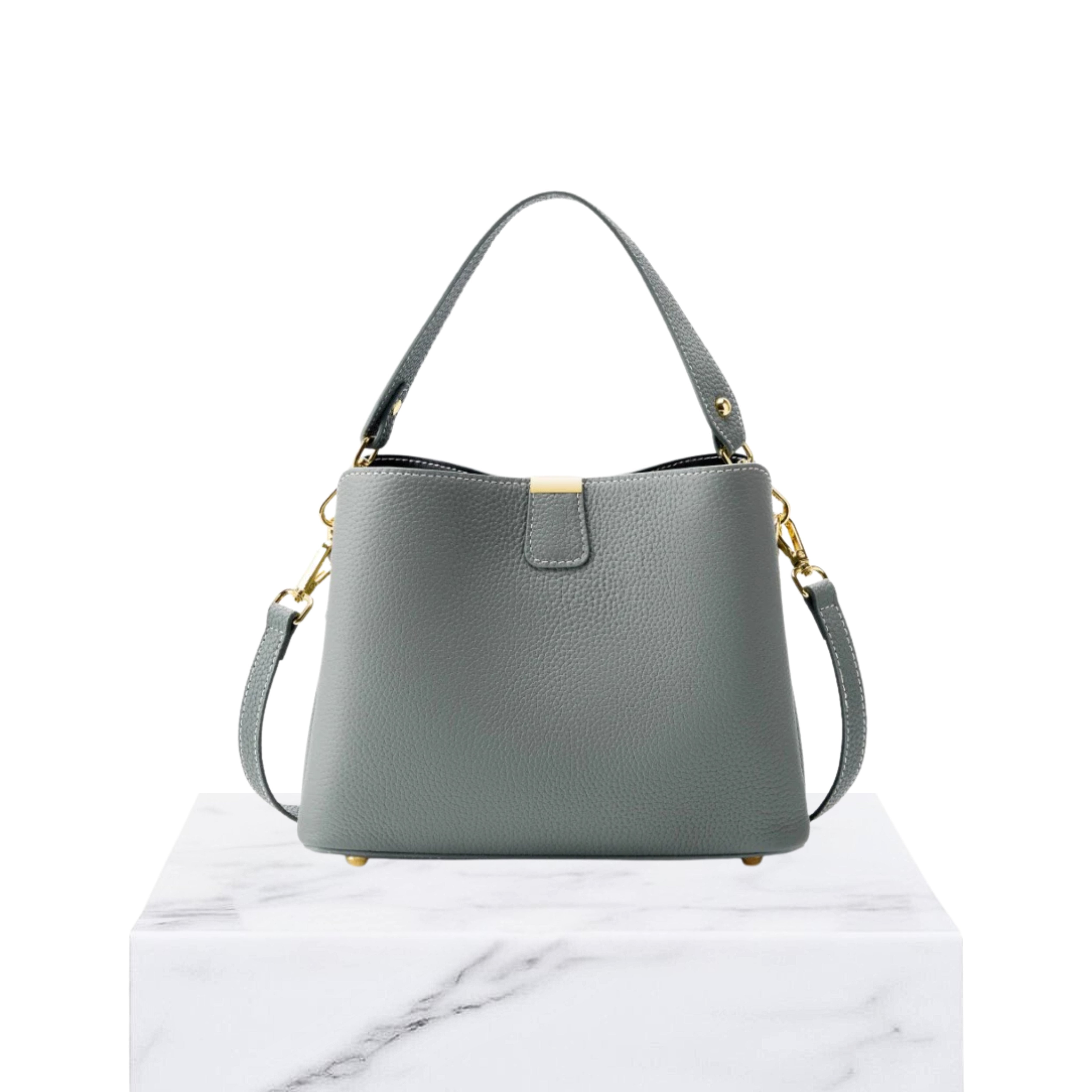 Irene – Classic Gold-Trim Genuine Leather Bucket Bag