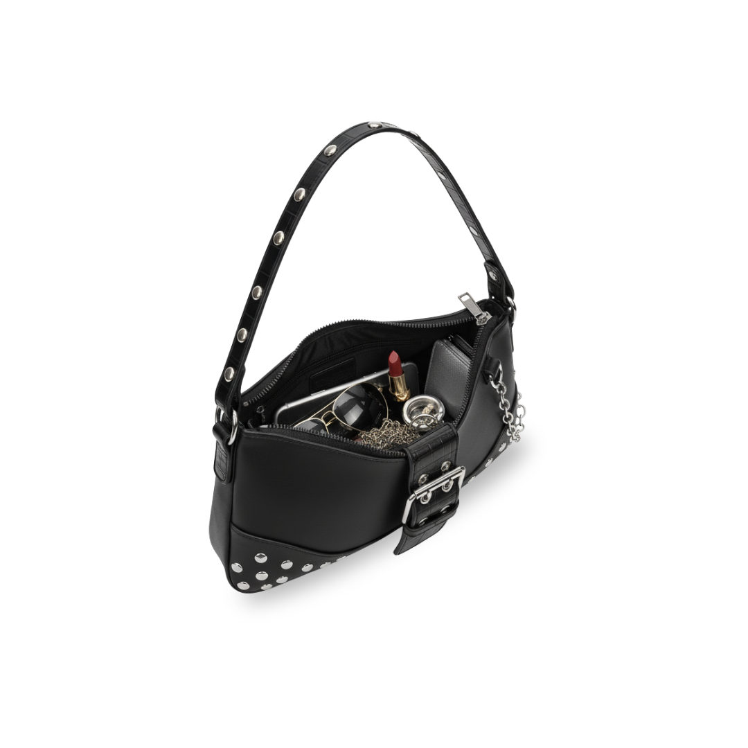 Irene – Vintage Crescent Leather Motorcycle Shoulder Bag