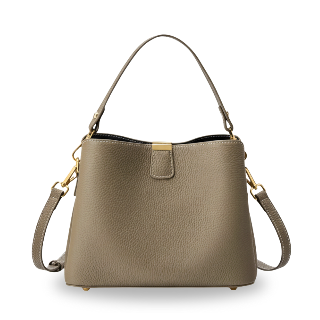 Irene – Genuine Leather Bucket Bag with Classic Gold Trim