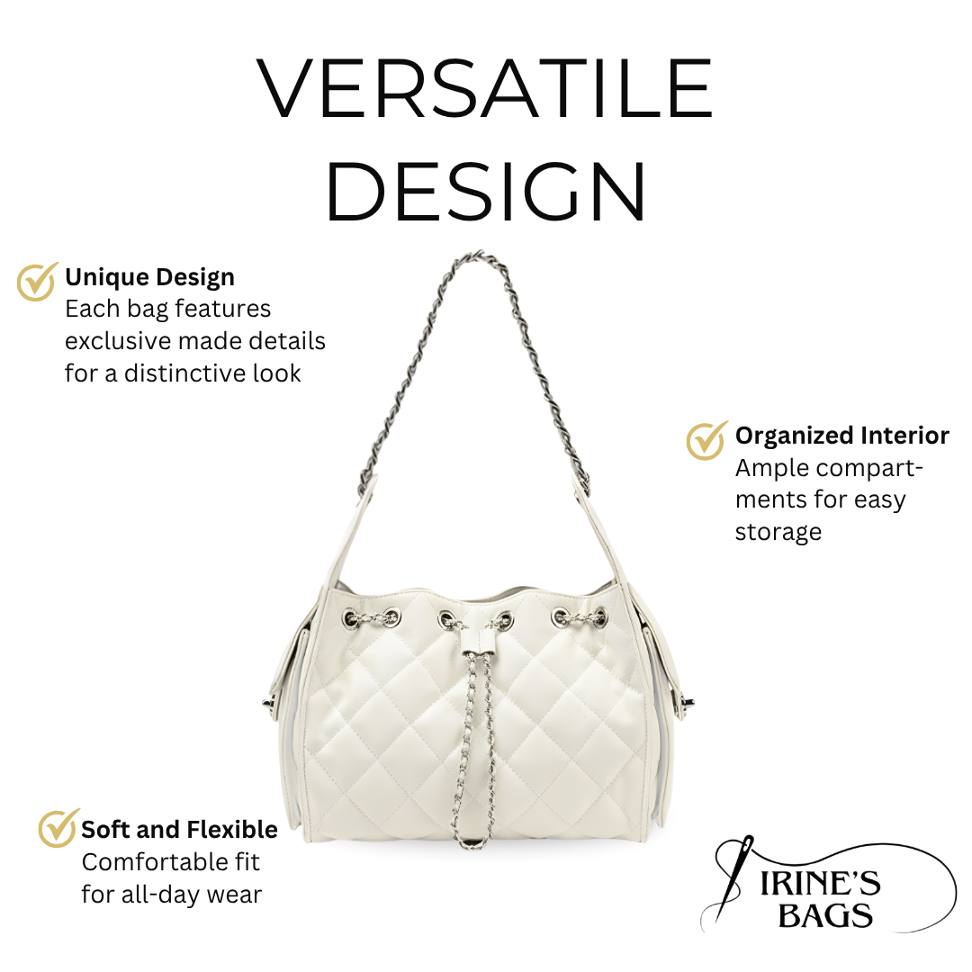 Irene – Leather Bucket Shoulder Bag with Classic Caviar Pattern