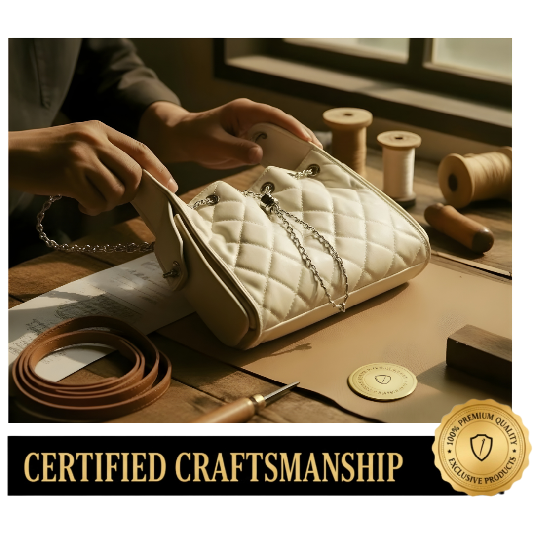 Irene – Leather Bucket Shoulder Bag with Classic Caviar Pattern