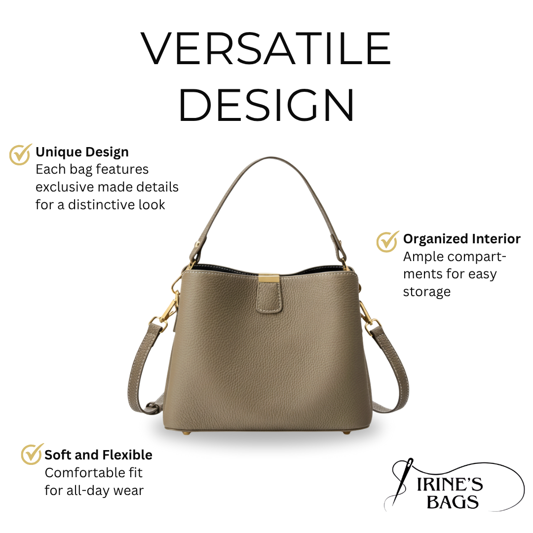 Irene – Genuine Leather Bucket Bag with Classic Gold Trim