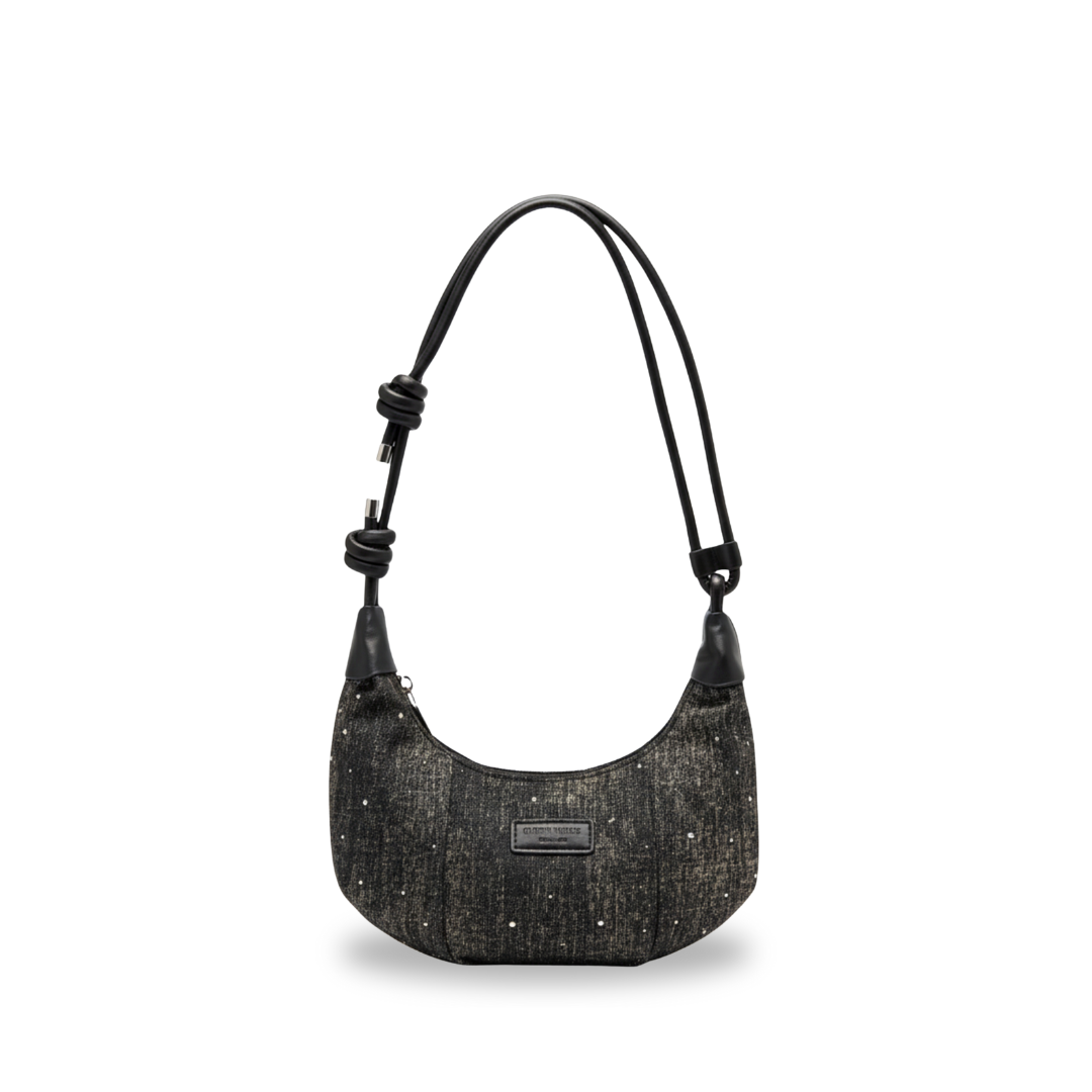 Irene – Straw Crescent Shoulder Bag with Metal Chain