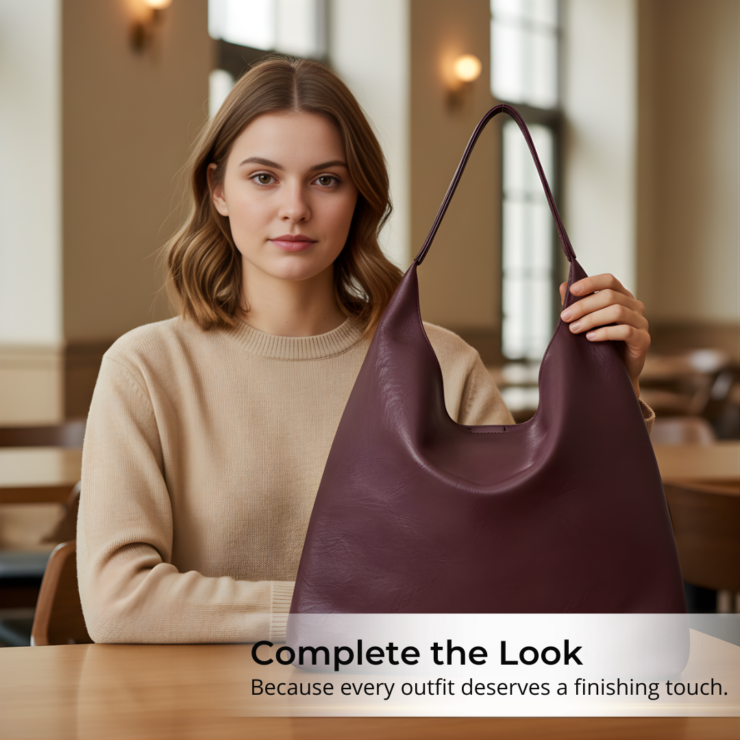 Irene – Solid Color Premium Leather 2-in-1 Commuter Tote Bag