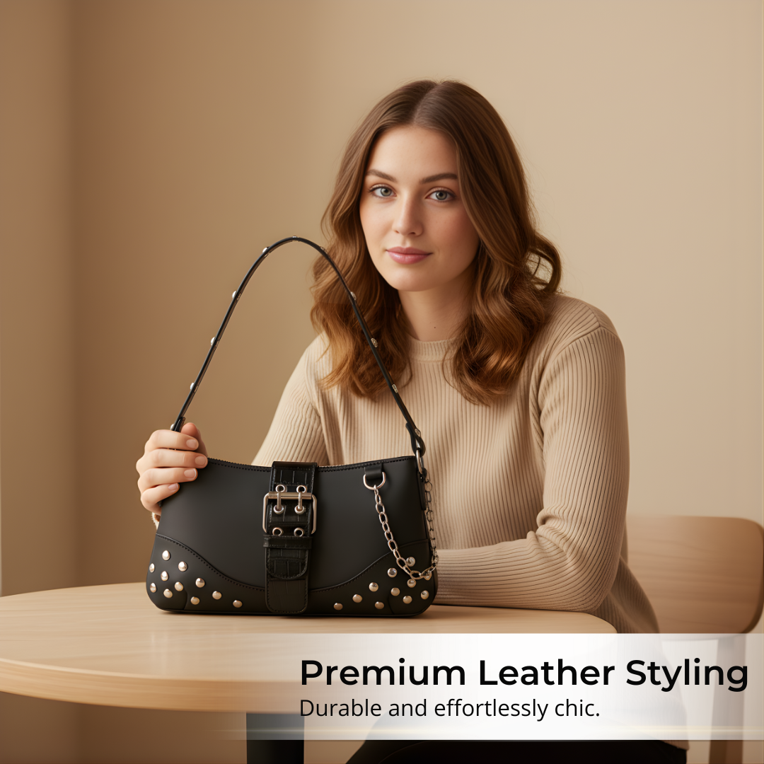 Irene – Vintage Crescent Leather Motorcycle Shoulder Bag