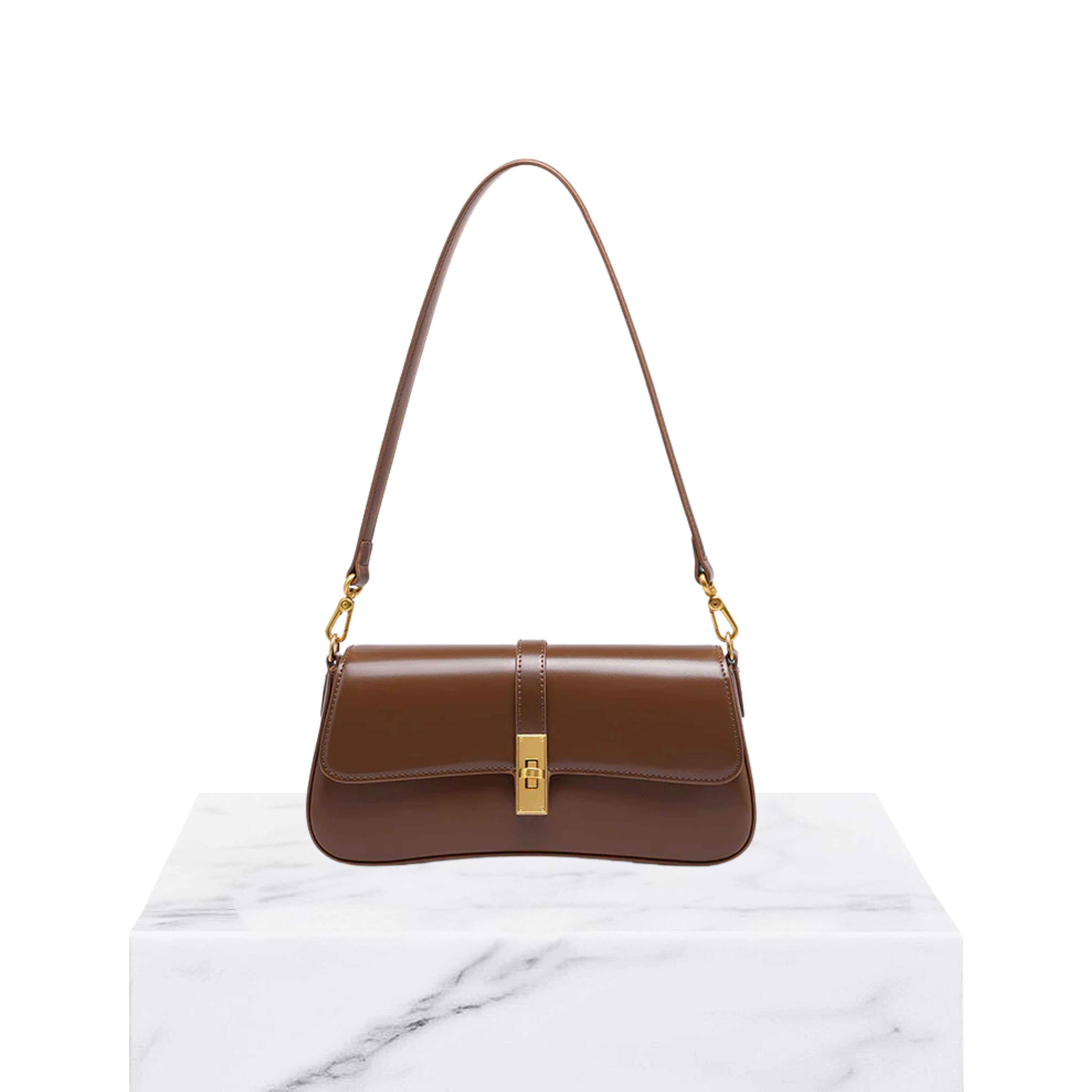 Irene – Vintage-Inspired Genuine Leather Baguette Shoulder Bag