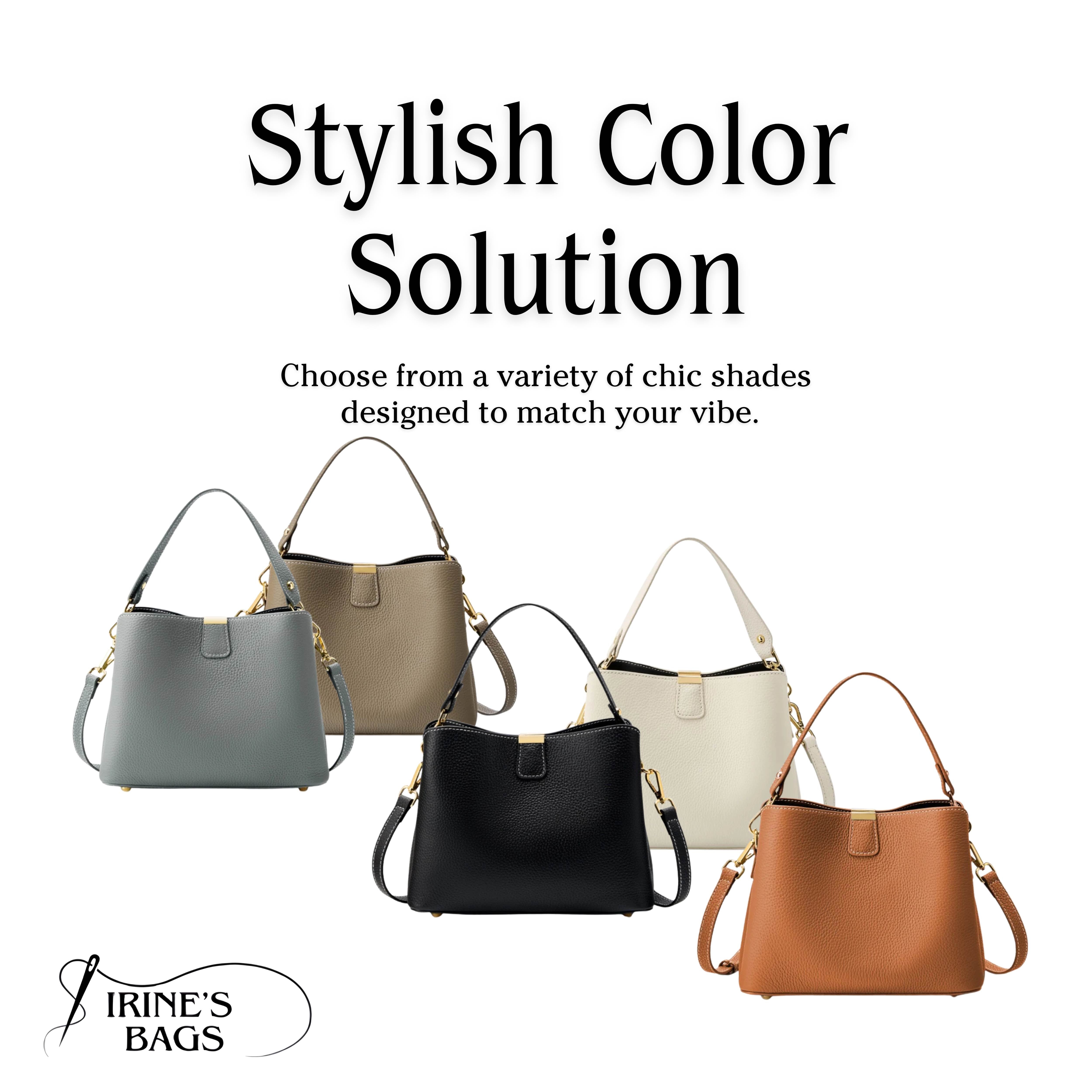 Irene – Classic Gold-Trim Genuine Leather Bucket Bag