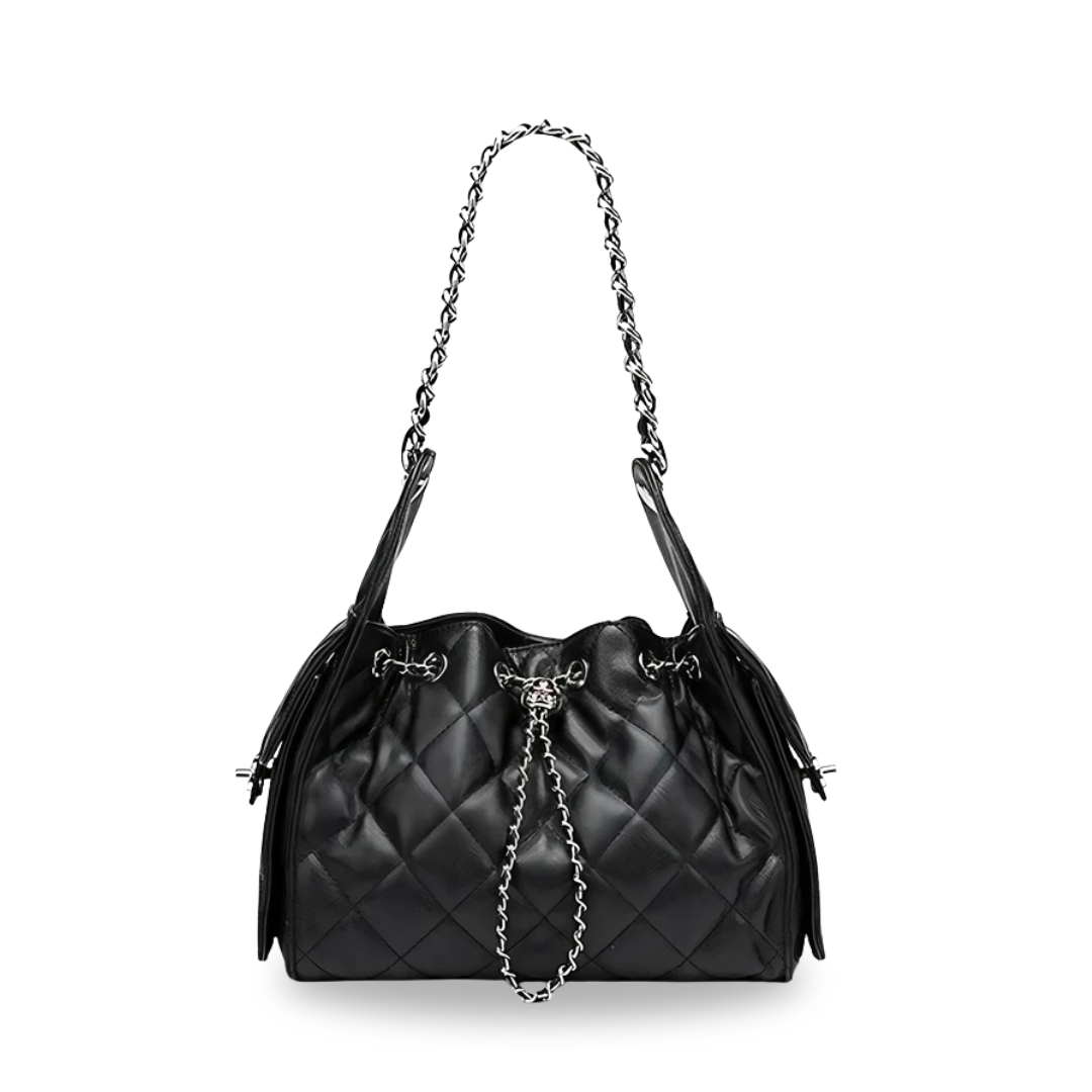 Irene – Leather Bucket Shoulder Bag with Classic Caviar Pattern