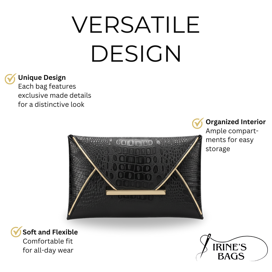 Irene – Leather PU Clutch Bag with Elegant Crocodile Print