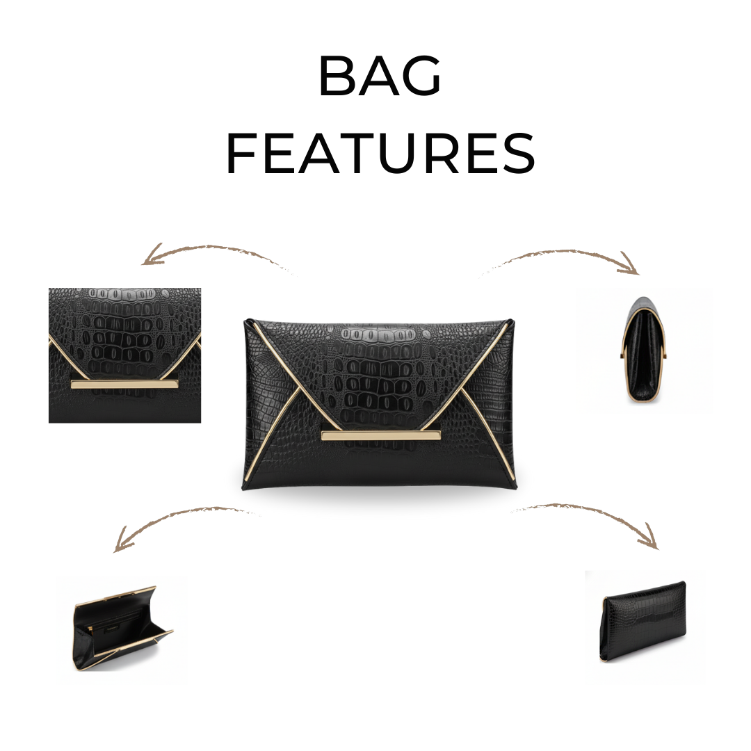 Irene – Leather PU Clutch Bag with Elegant Crocodile Print