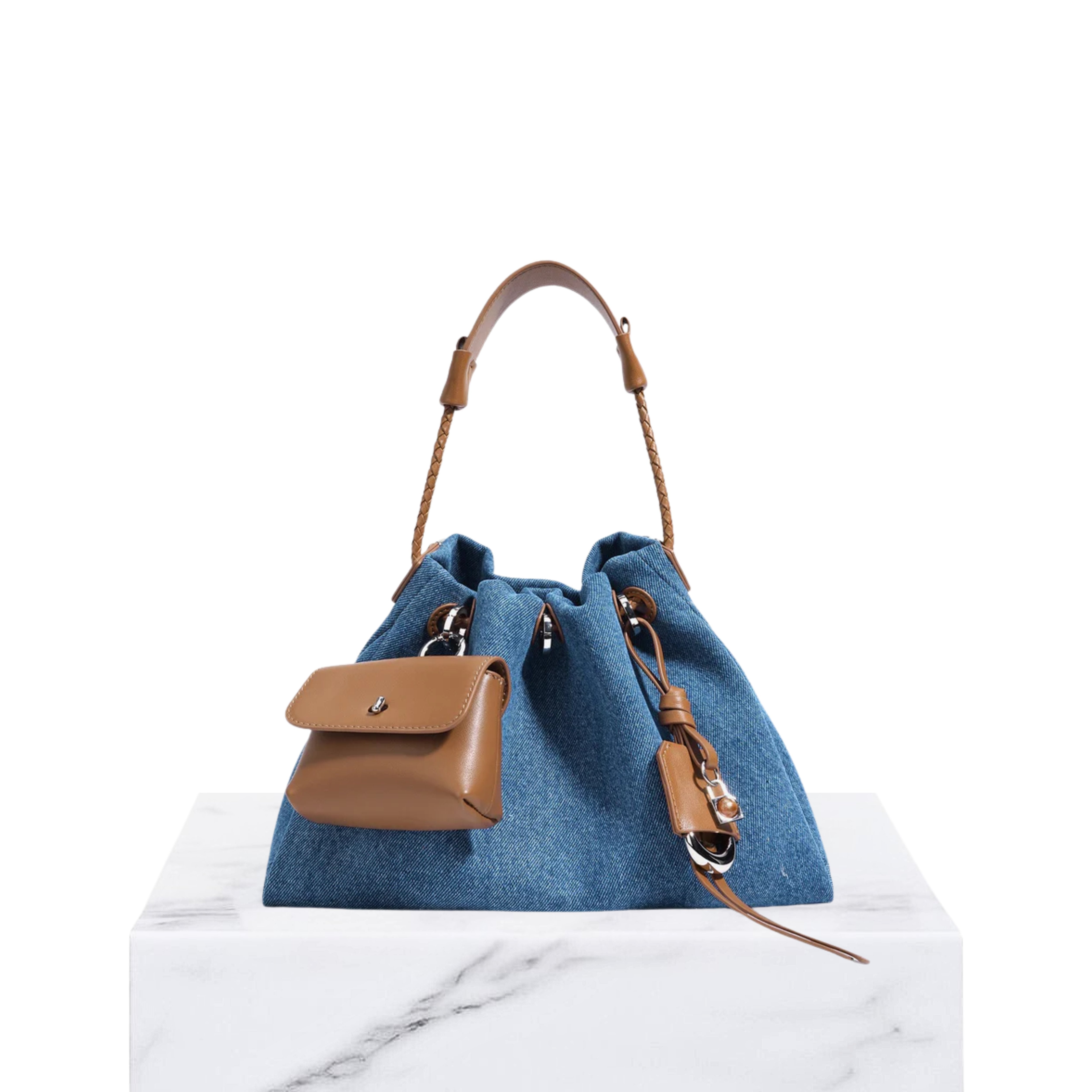 Irene– Unique Denim & Leather Hobo Bag