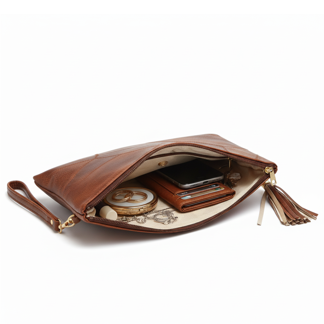 Irene – Retro Chic Embossed Leather Wristlet Bag