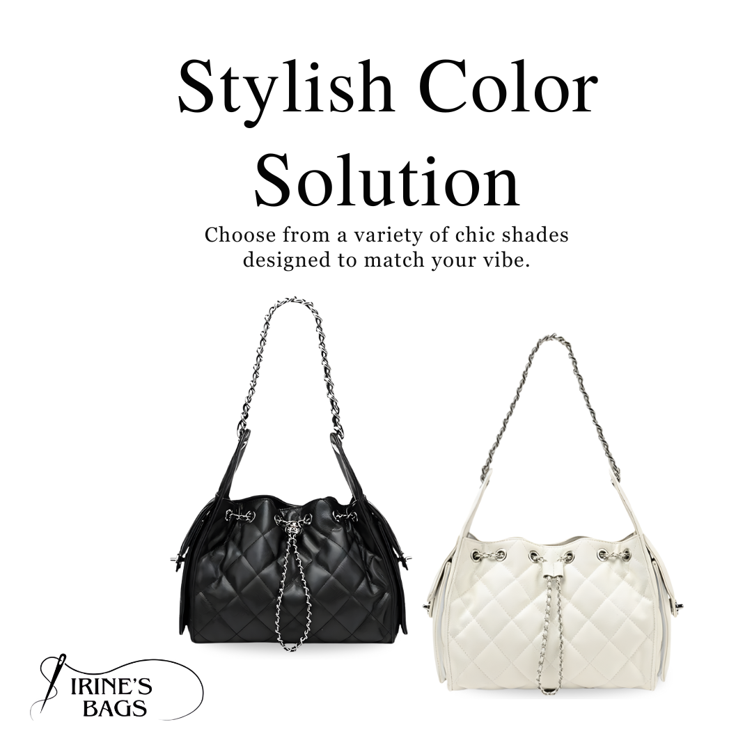Irene – Leather Bucket Shoulder Bag with Classic Caviar Pattern